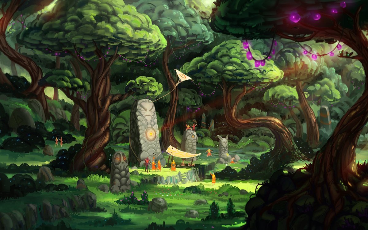 Зачарованный лес с грибами-домиками