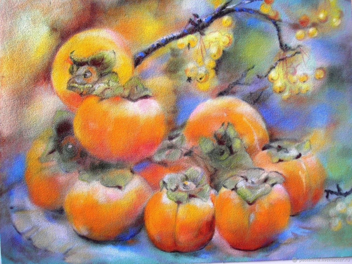 Хурма в живописи пастелью
