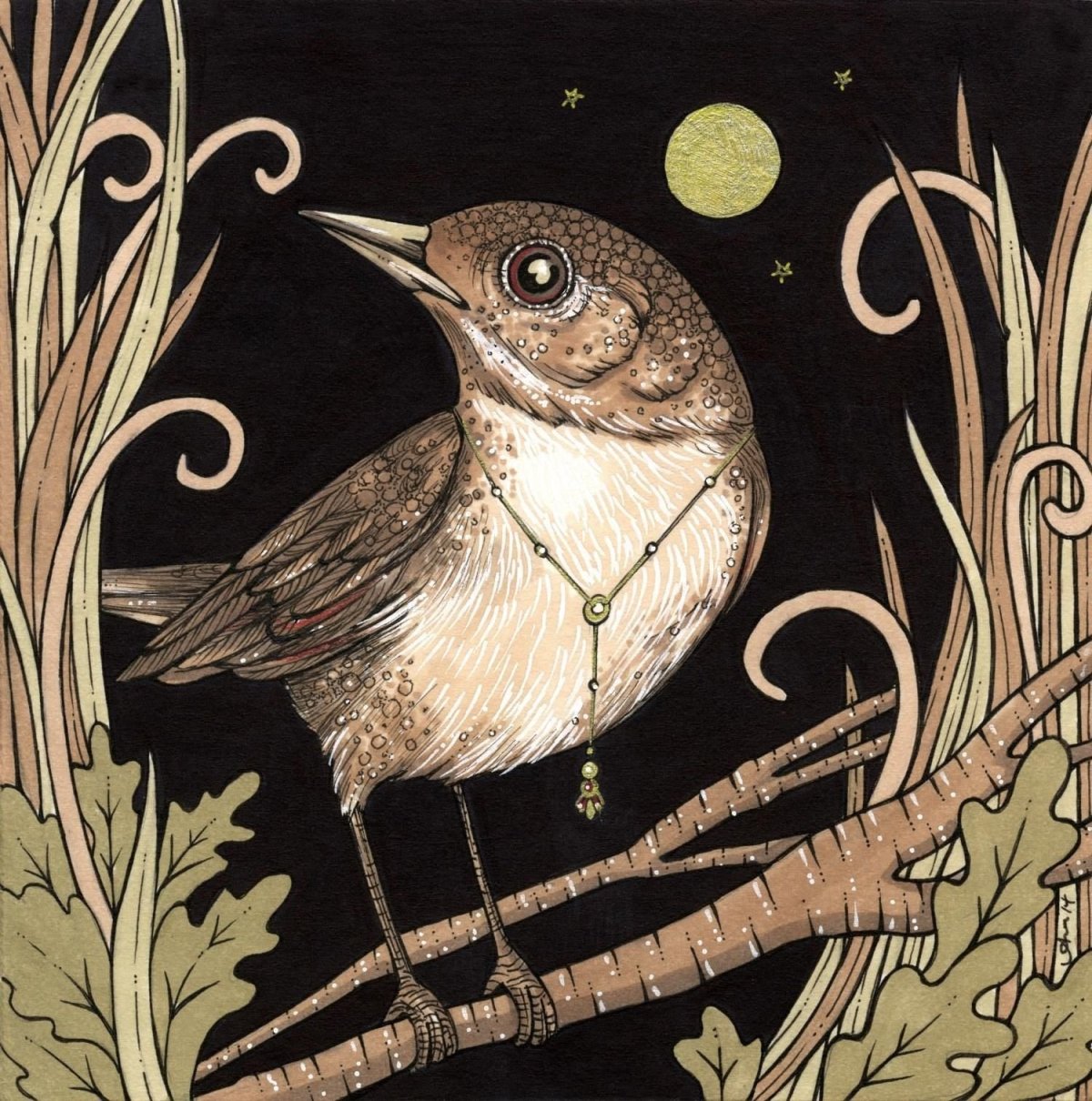 Соловей птица арт