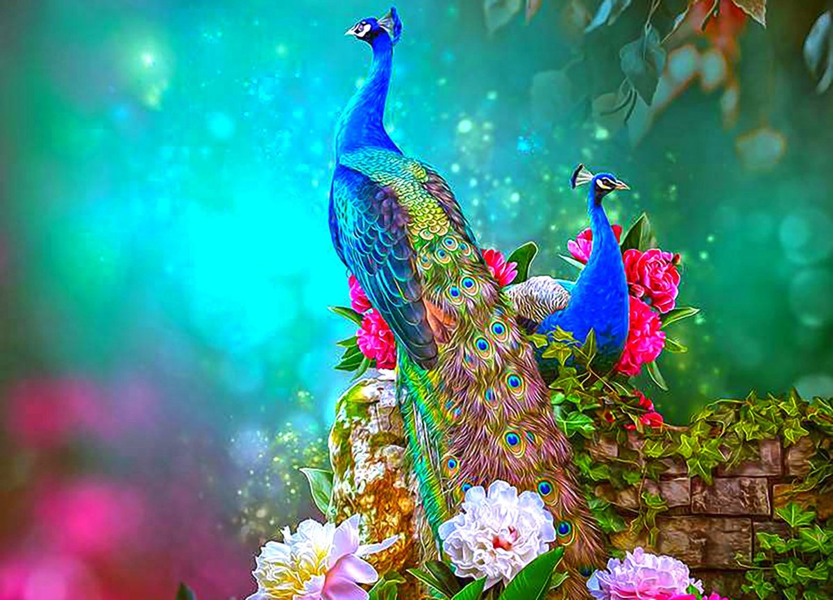 Павлины в цветах