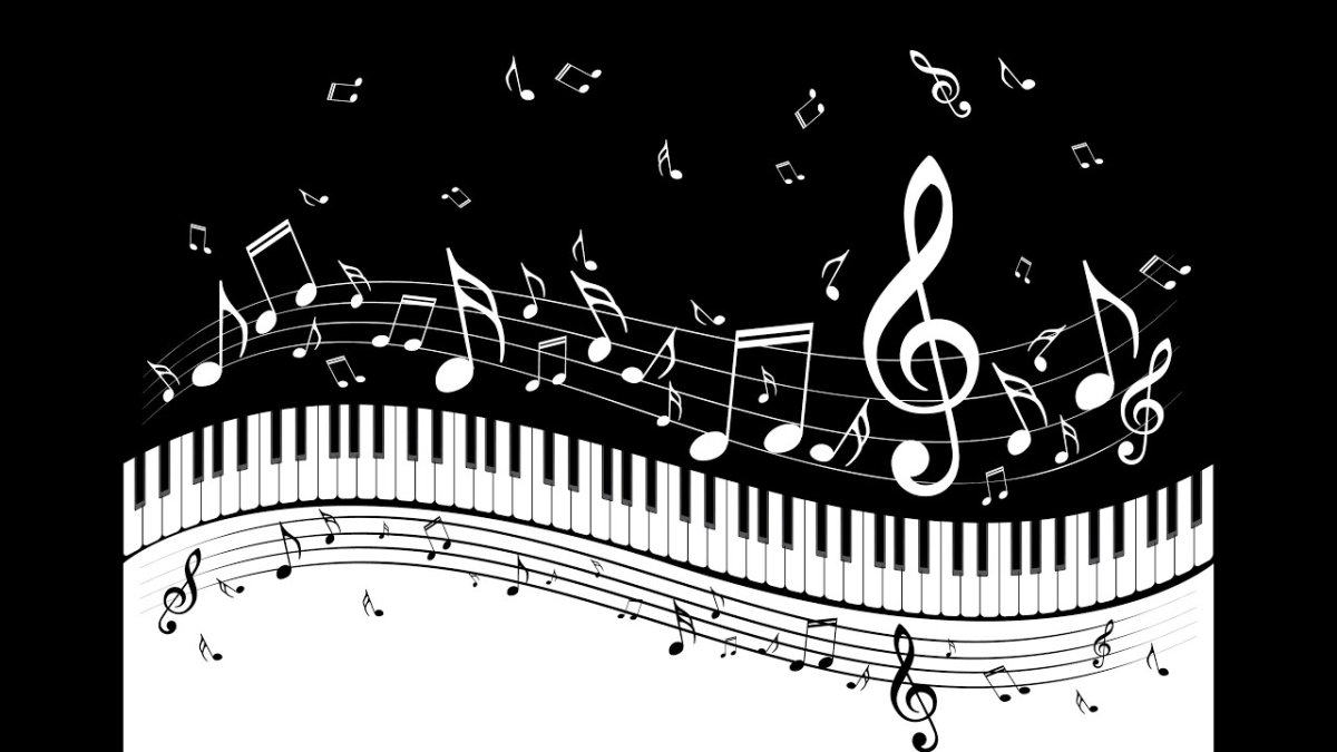 Пианино с нотами рисунок