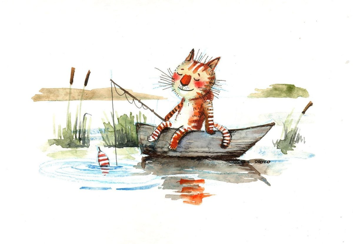 Кот ловит рыбу