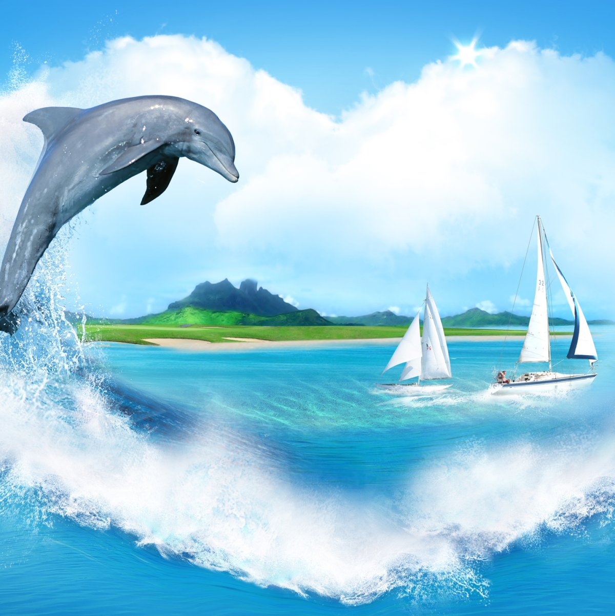 Дельфины на закате