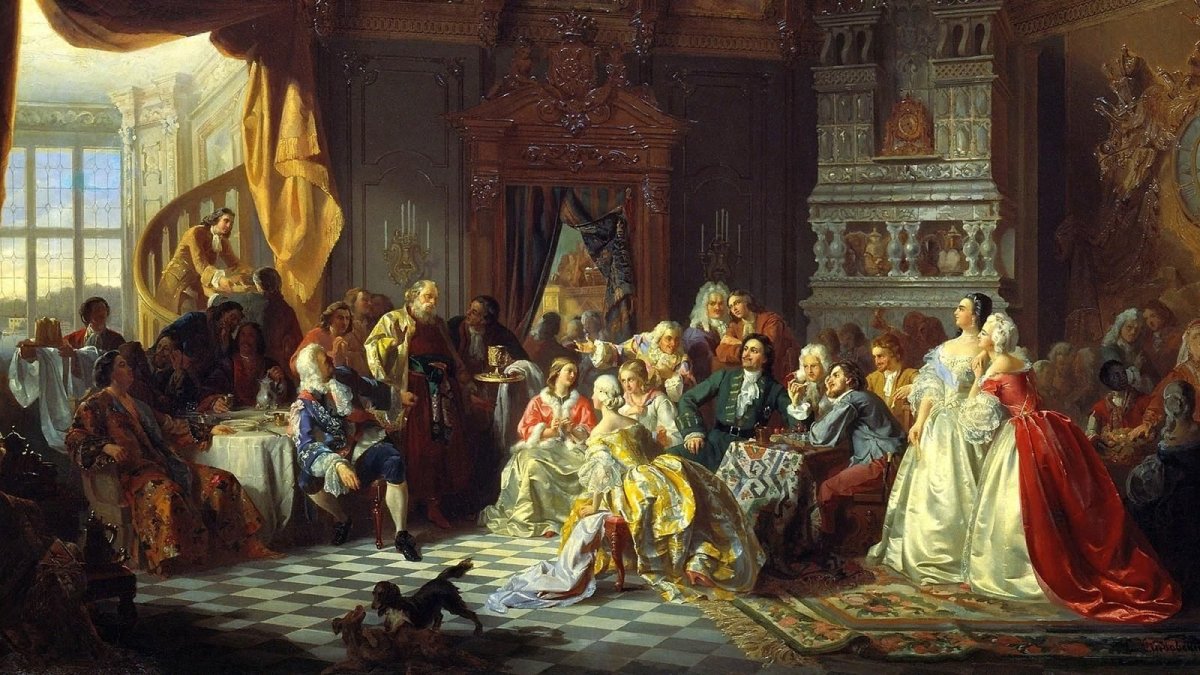 Ассамблея при Петре i. 1858. Хлебовский Станислав. Холст, масло.