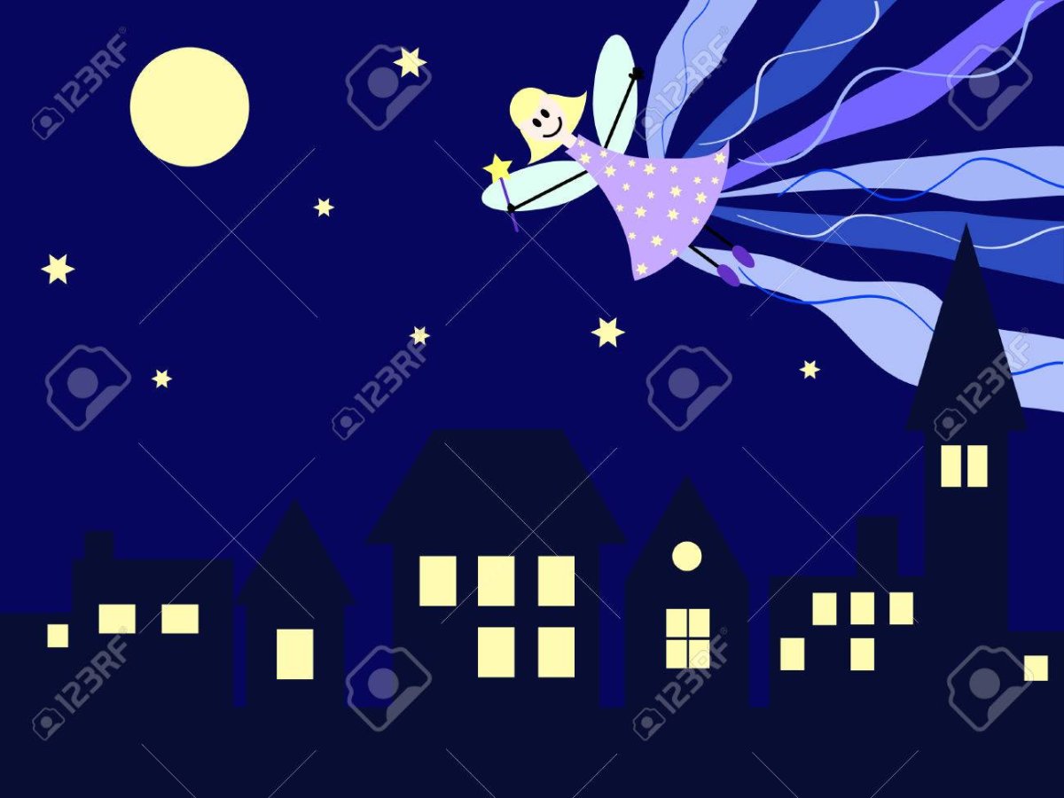 Фея над городом рисунок