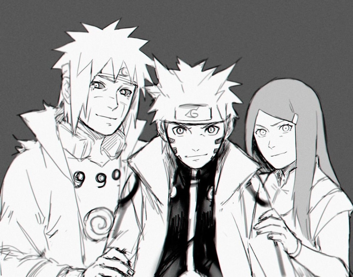 Минато и Кушина черно белое