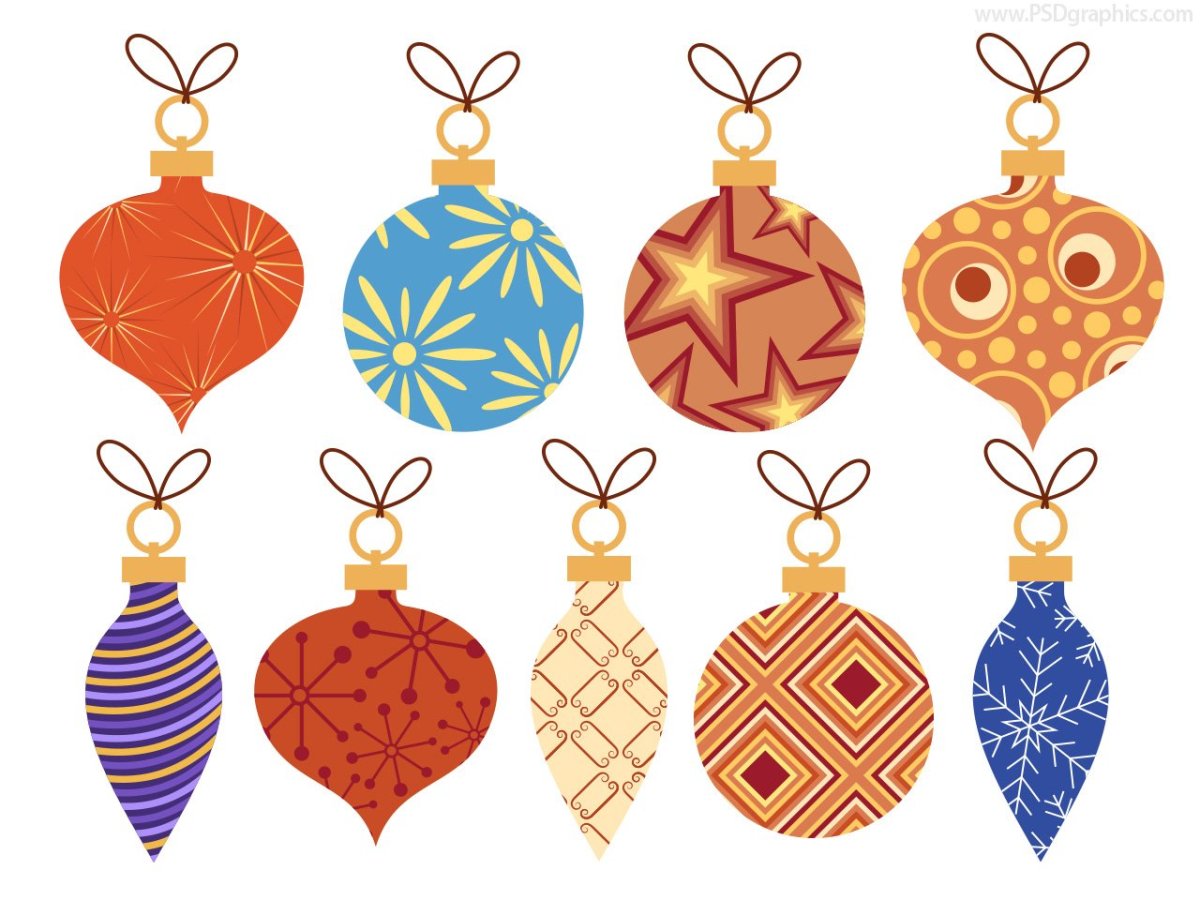 Разноцветные новогодние игрушки