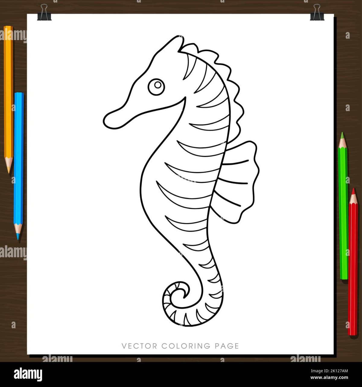 Морской конек рисунок черно белый