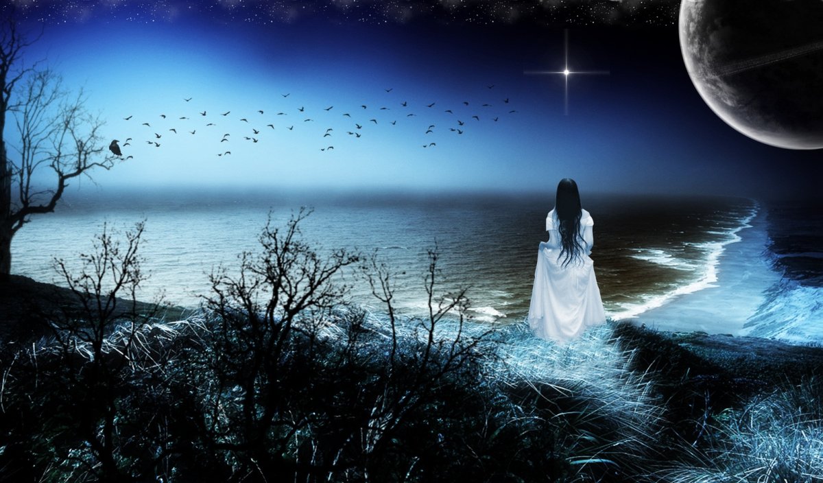 Ночь Луна девушка