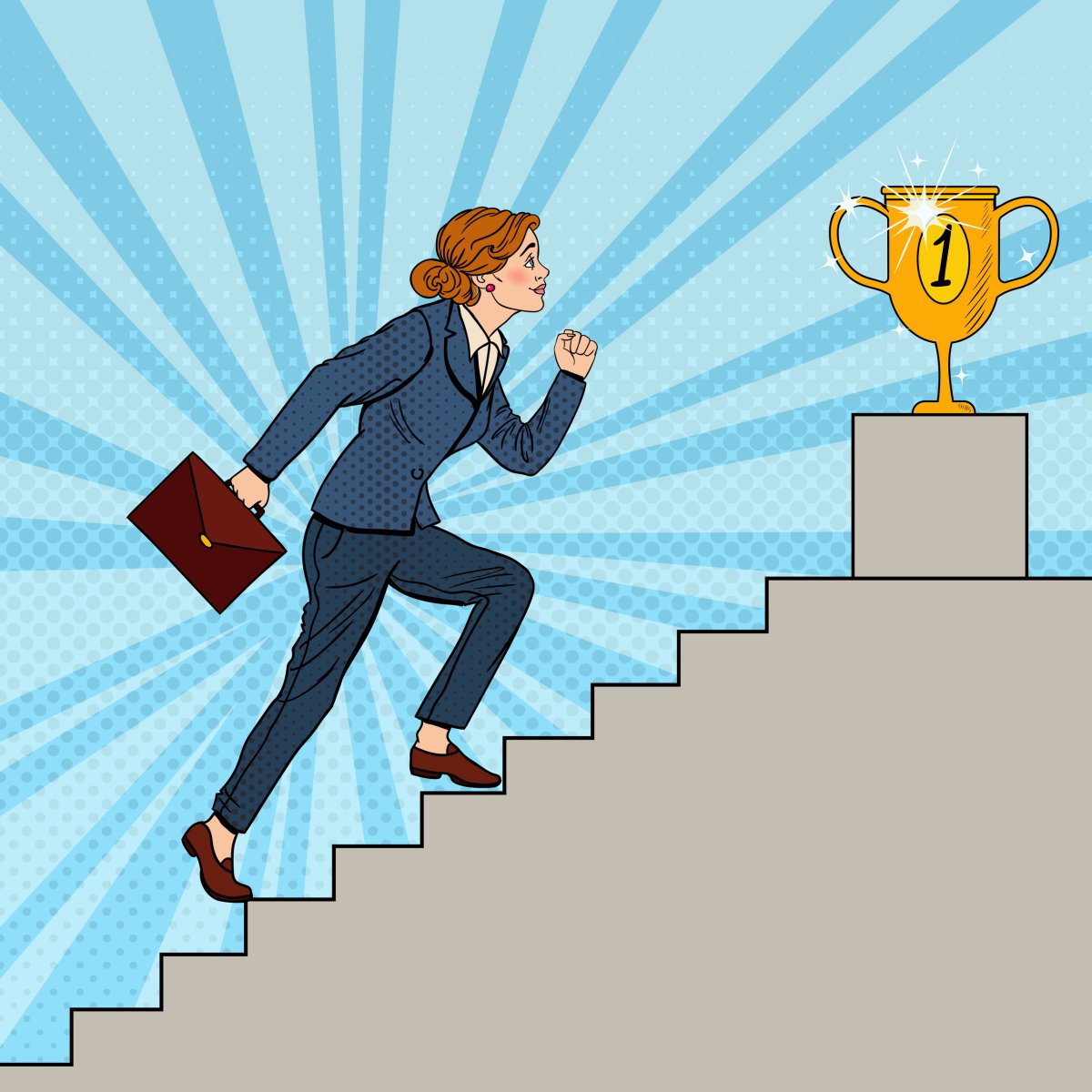 Человек поднимается по карьерной лестнице