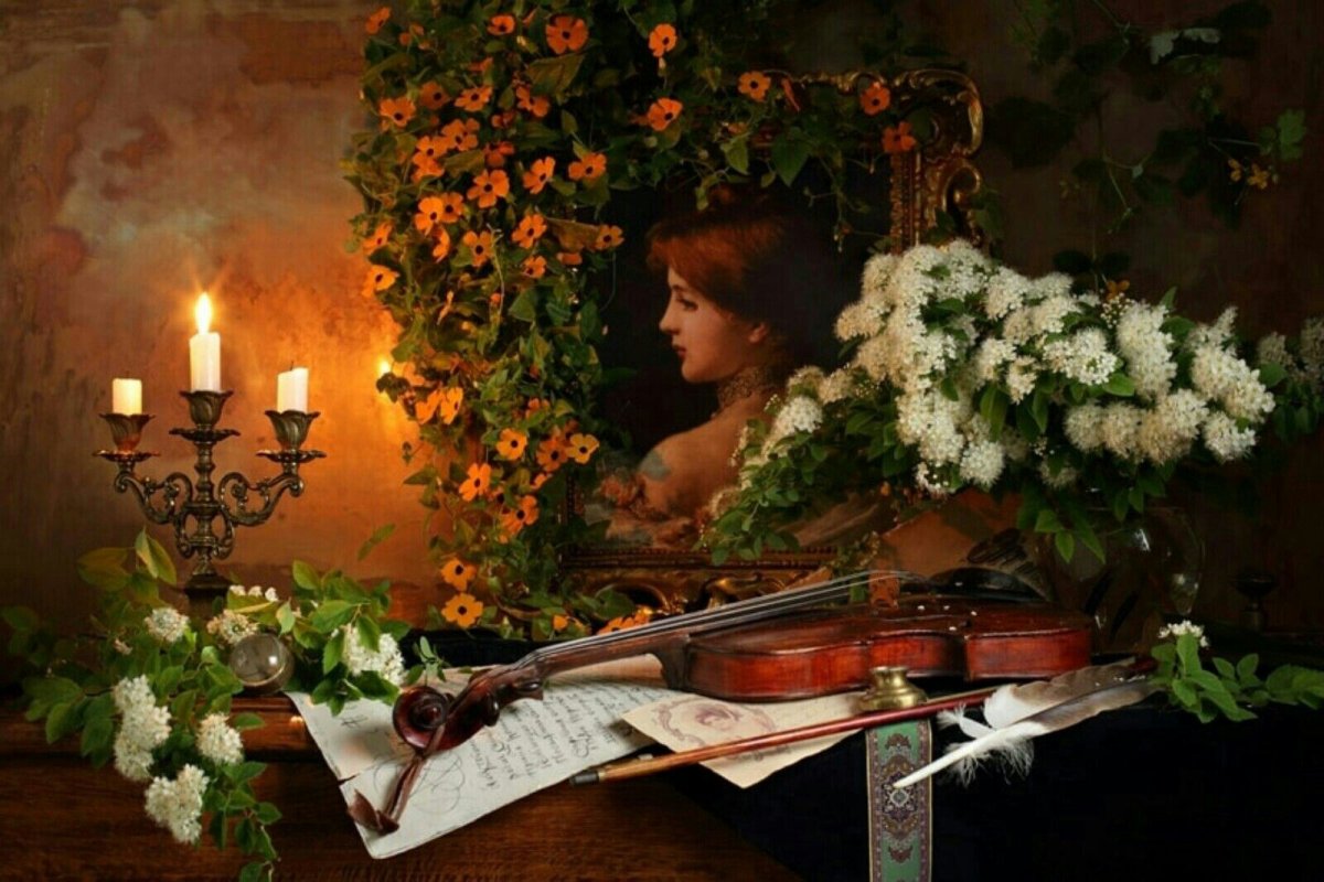 Натюрморт со скрипкой и цветами