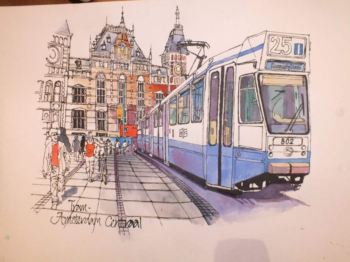 Троллейбус акварель