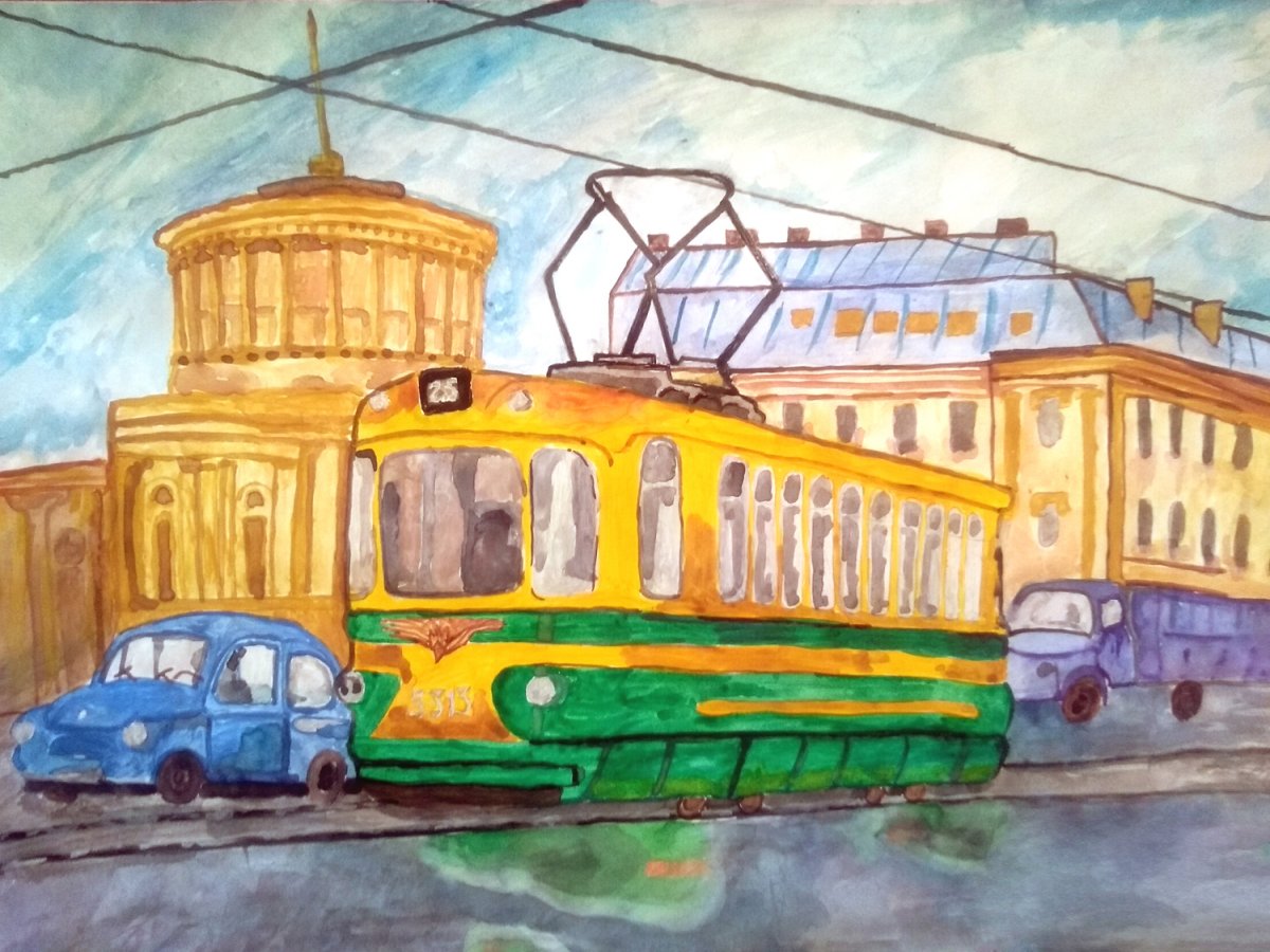 Трамвай на прозрачном фоне