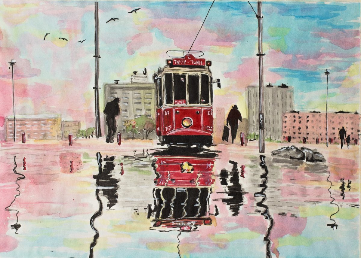 Трамвай на белом фоне с боку