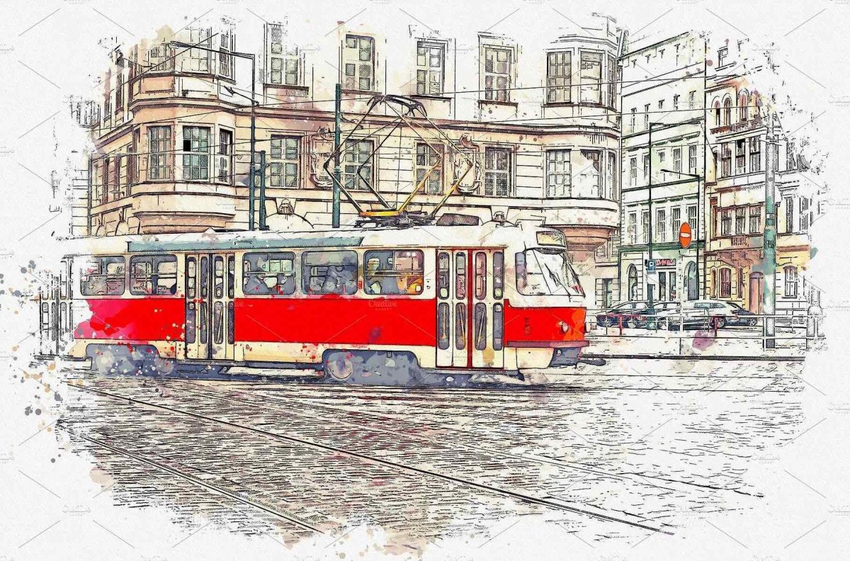 Трамвай картины художников