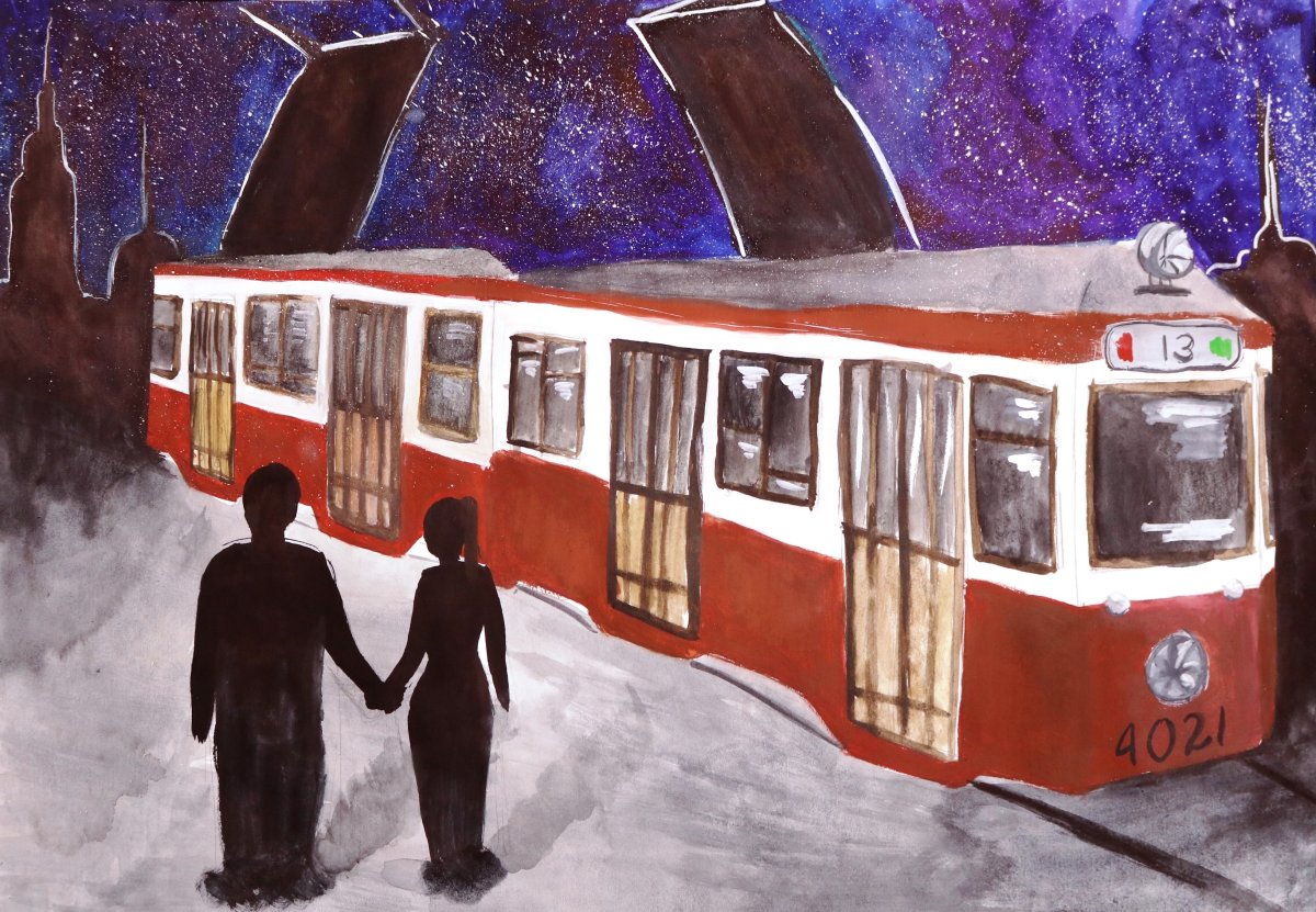 Картина "осенний трамвай", худ. В. Грунцо