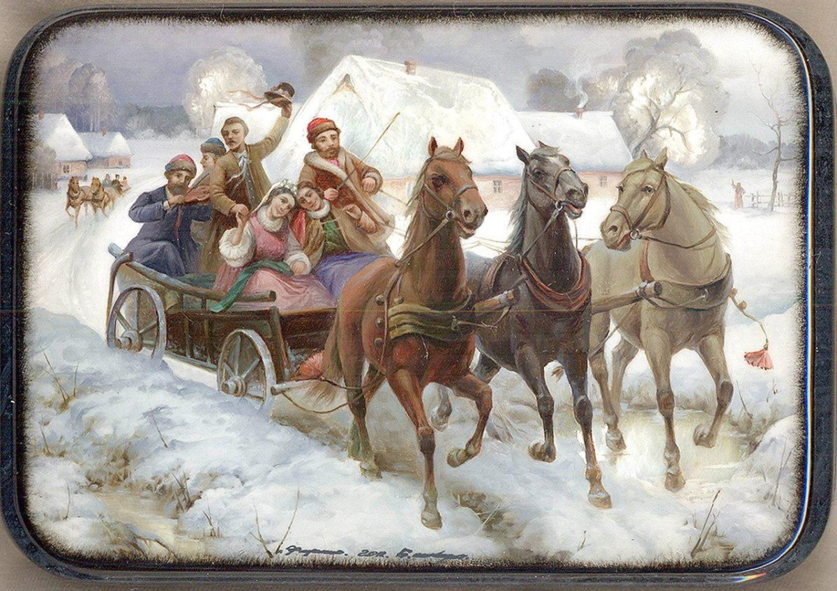 Лаковая миниатюра Федоскино тройка