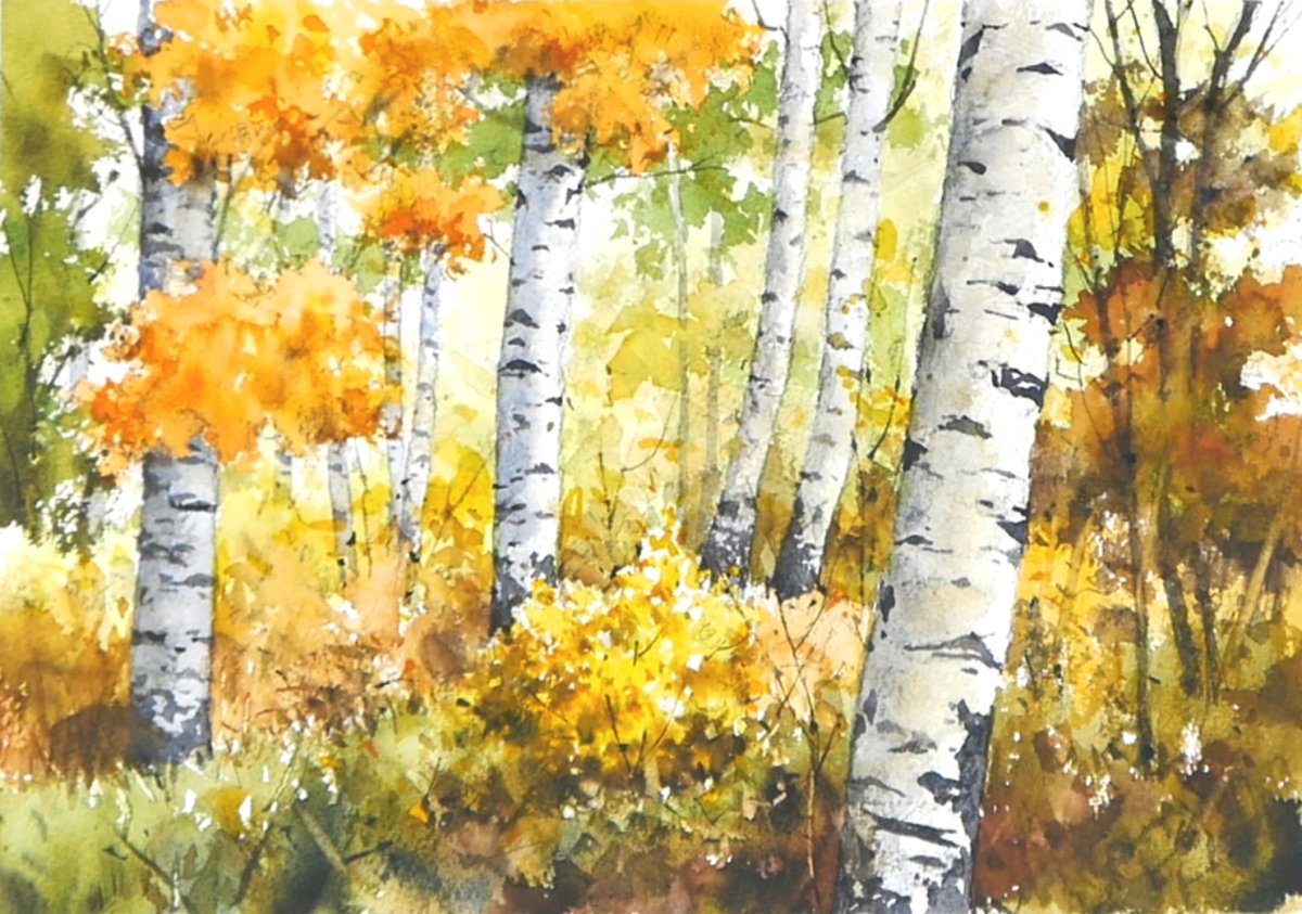 Осень березы живопись маслом