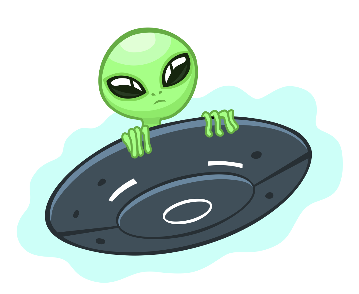 Мультяшная летающая тарелка с инопланетянами