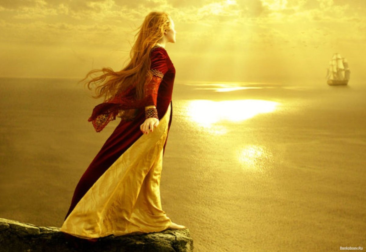 Нарисованная девушка на море