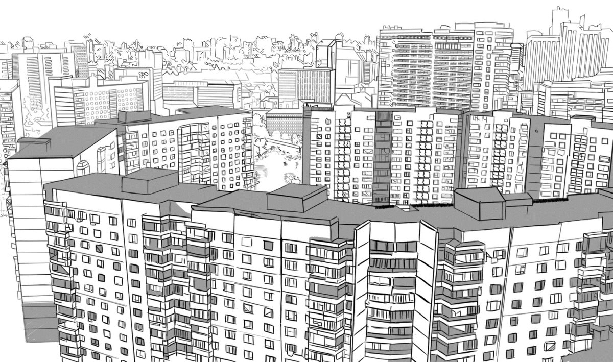 Нарисованные многоэтажки