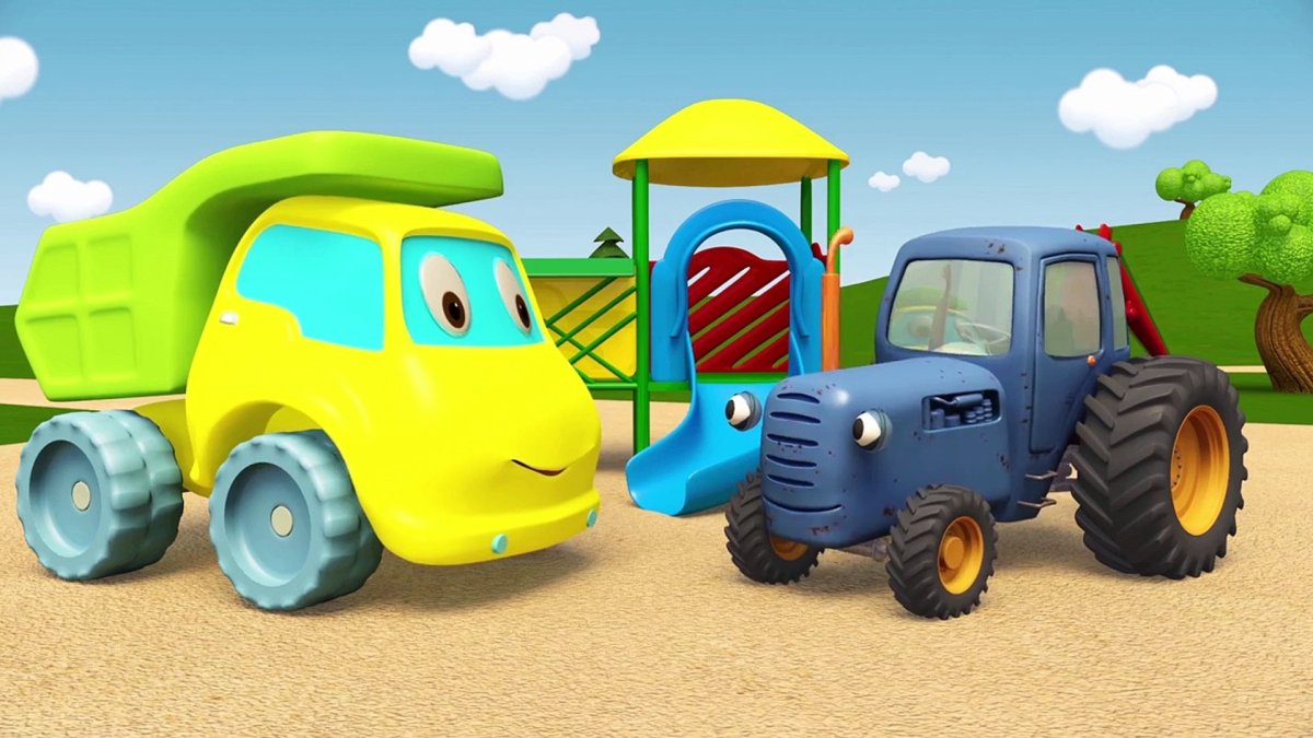 Синий трактор на сахарной бумаге