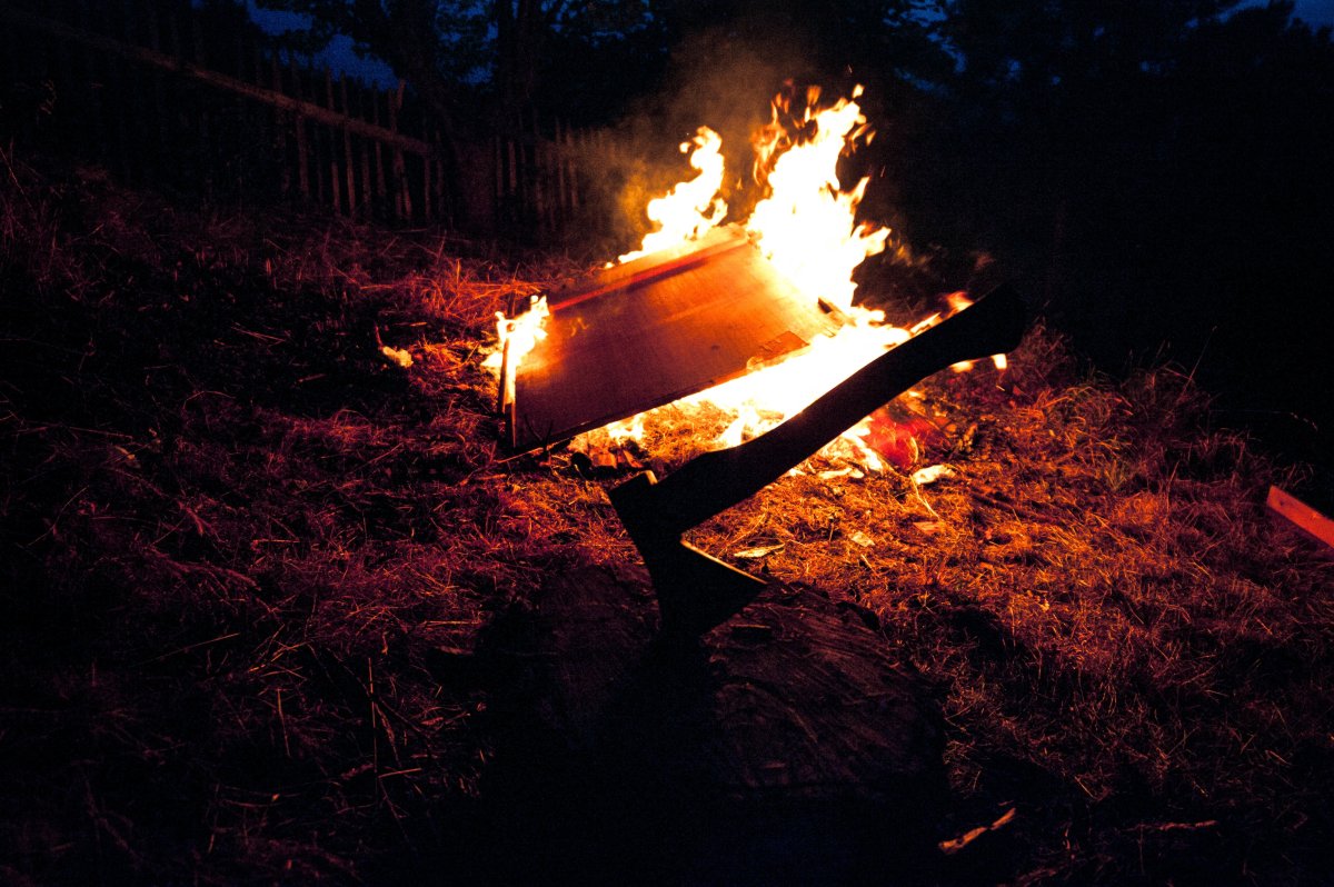 Огонь в лесу ночью