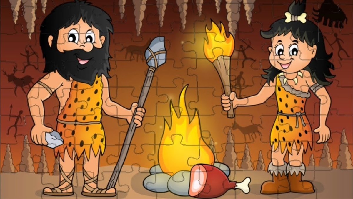 Пещерный человек с факелом