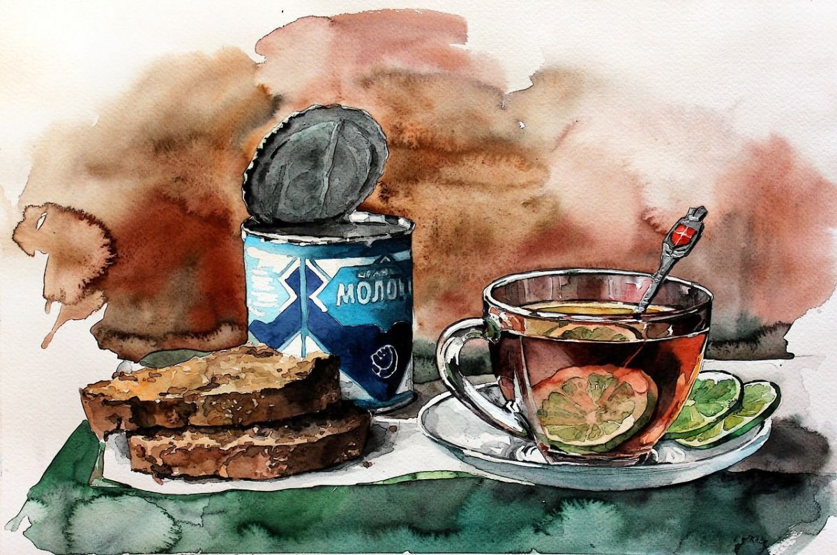 Чай акварель