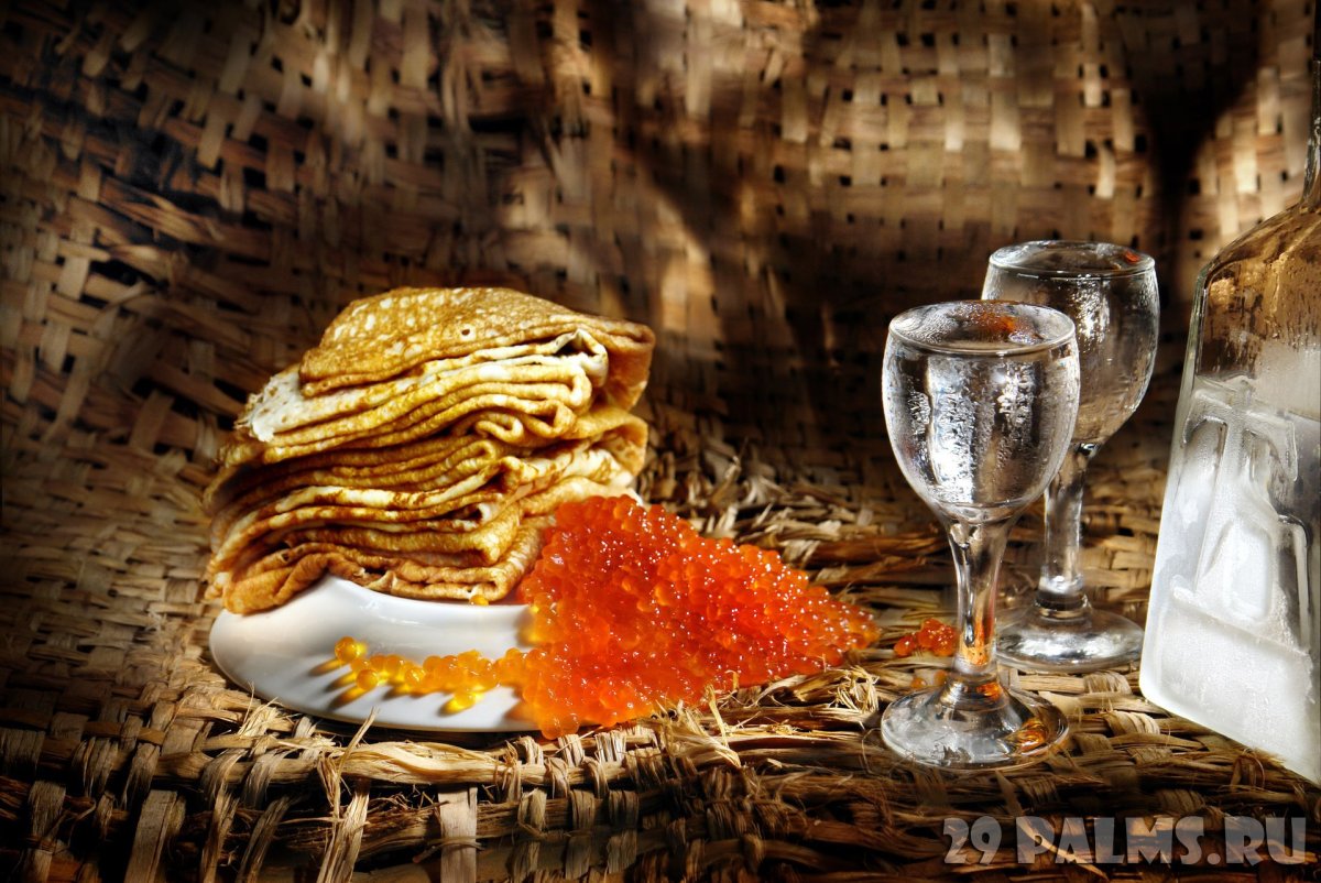 Блины с икрой и водкой