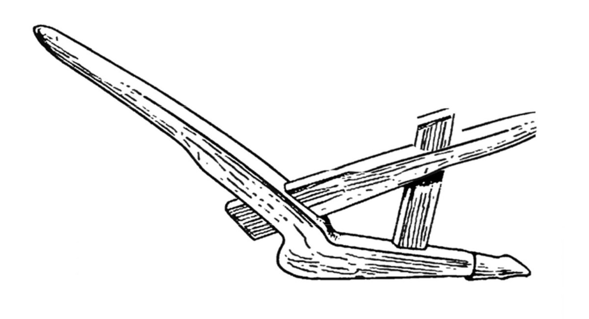 Деревянный плуг с железным лемехом