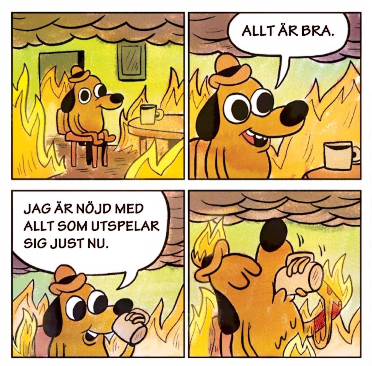 Мем собака в горящем доме