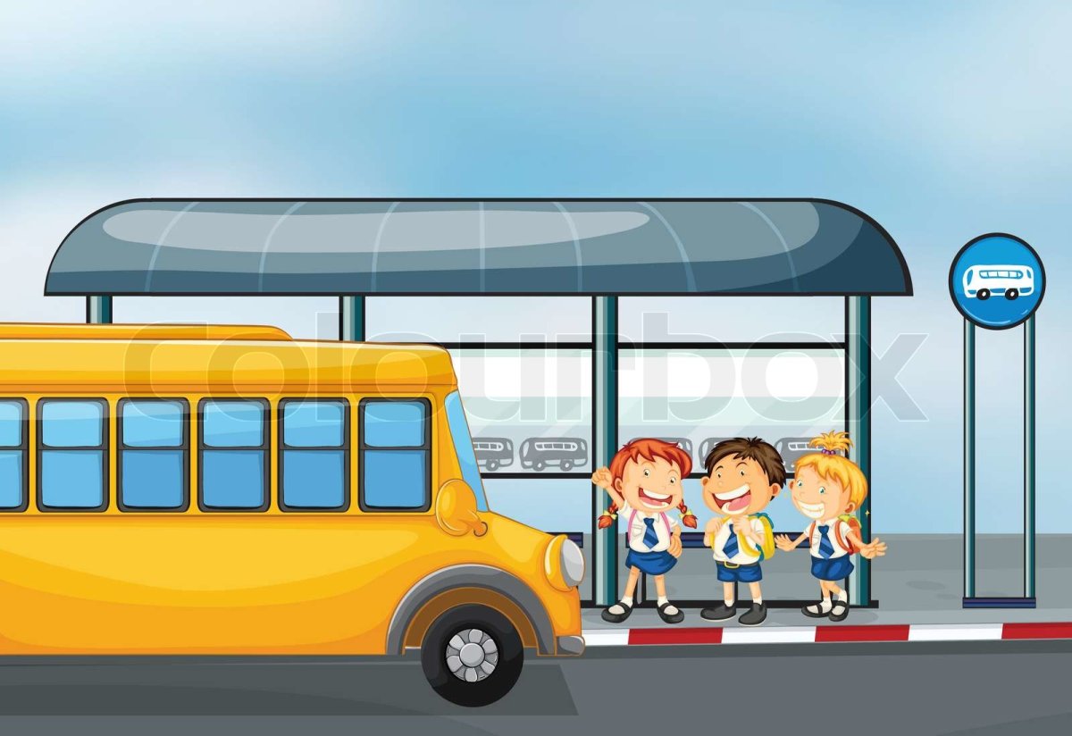 Автобусная остановка для детей на прозрачном фоне