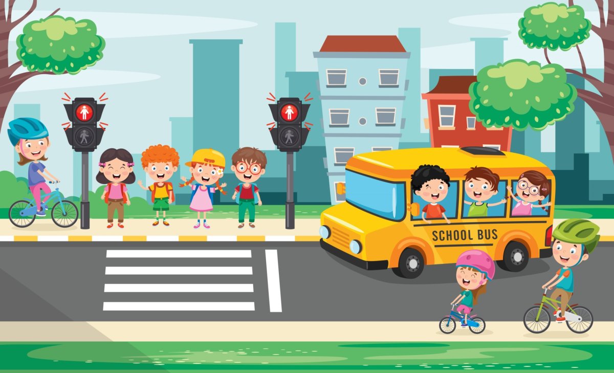 Дети выходят из автобуса