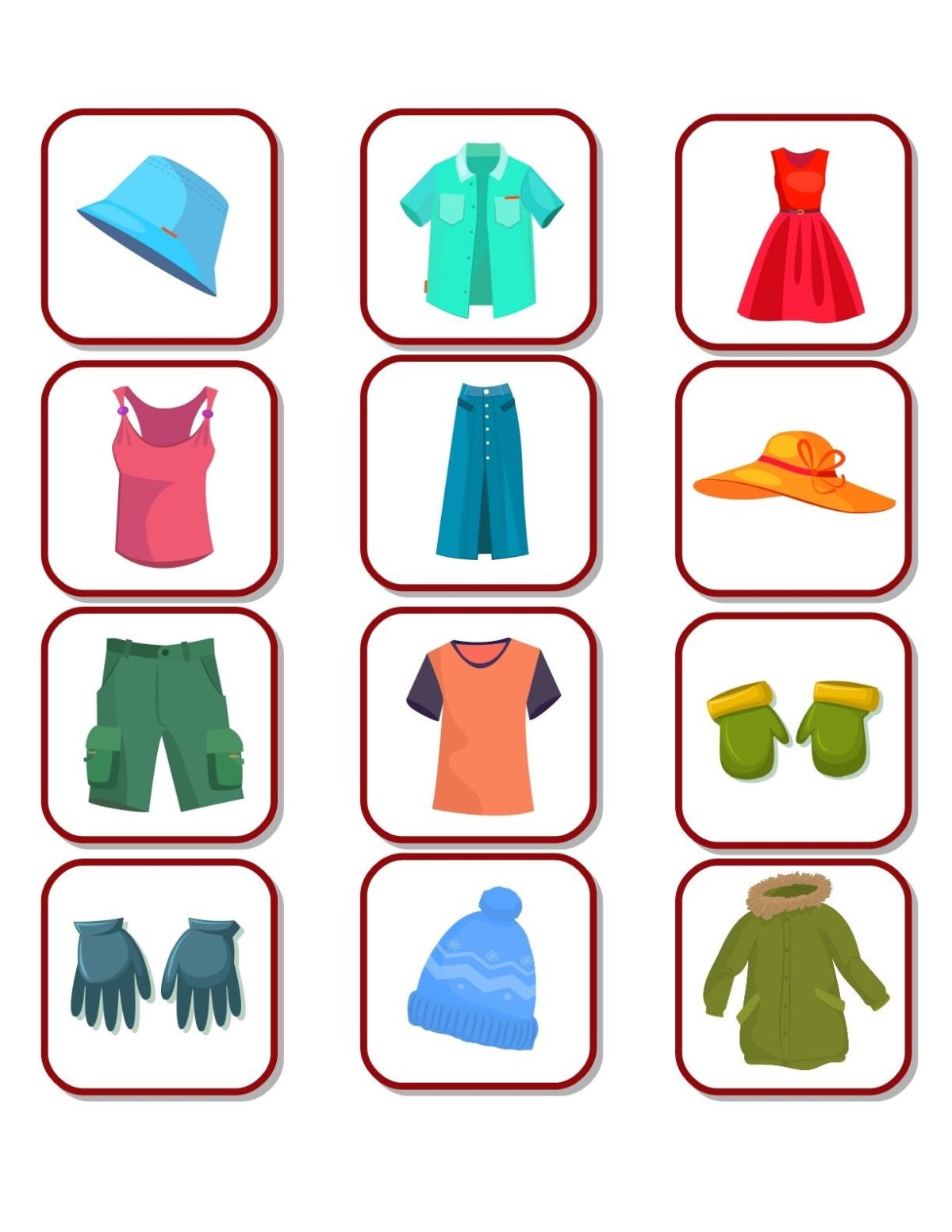 Карточки с предметами одежды