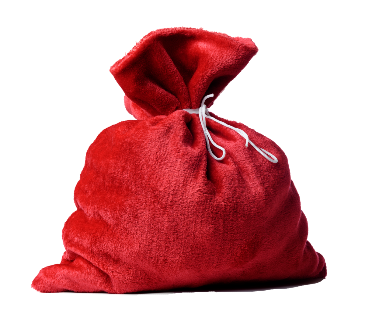 Мешок красный с подарками на прозрачном