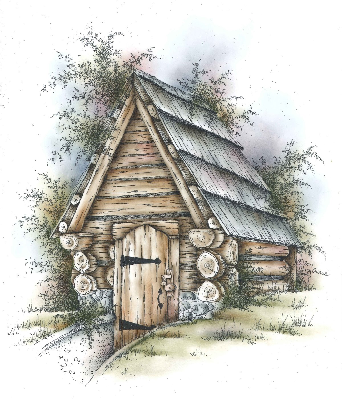 Изба цветными карандашами