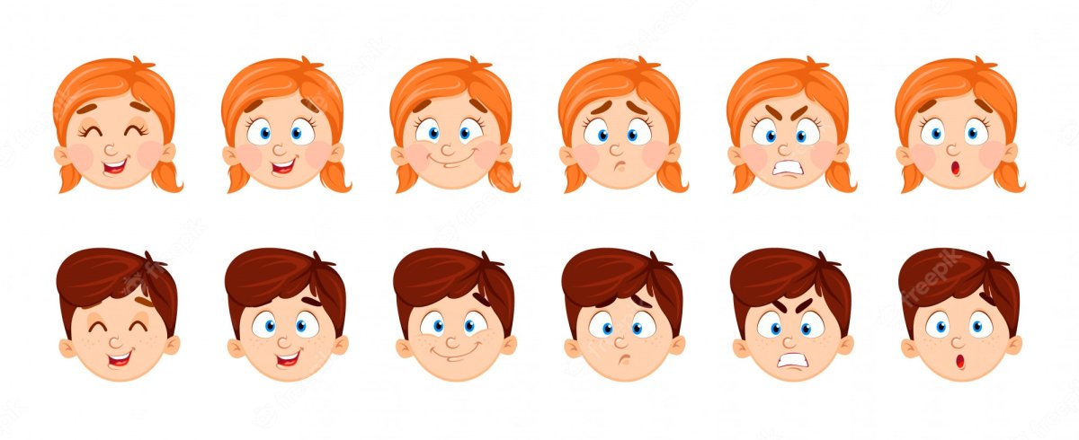 Мультяшные лица девочек и мальчиков
