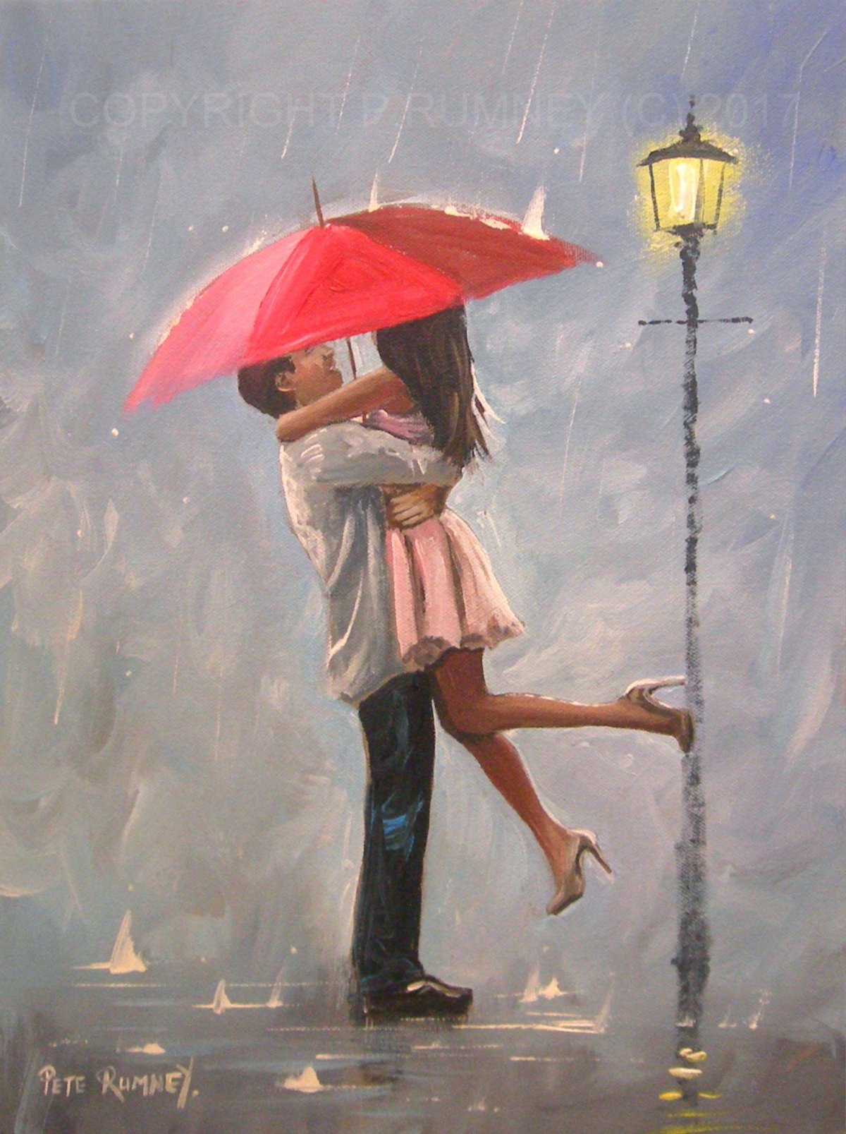 Парень и девушка под зонтом