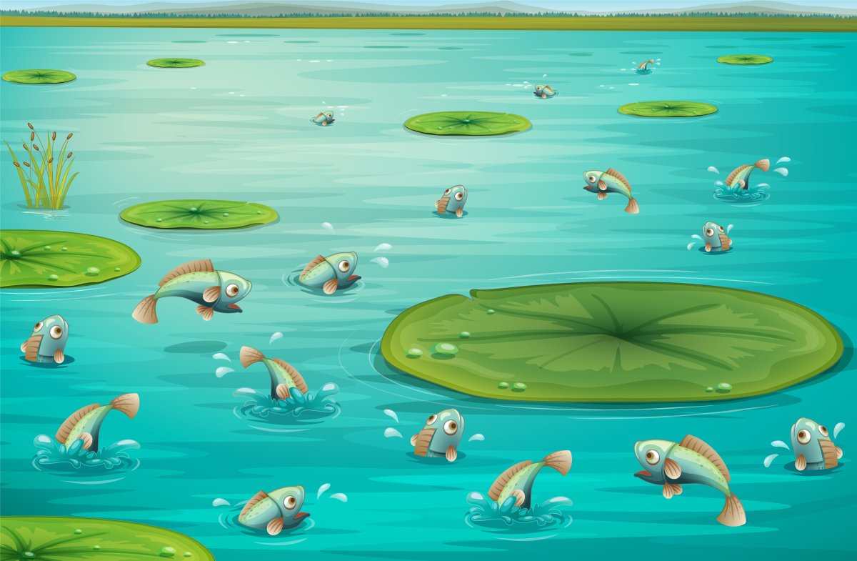 Рыбка в озере для детей