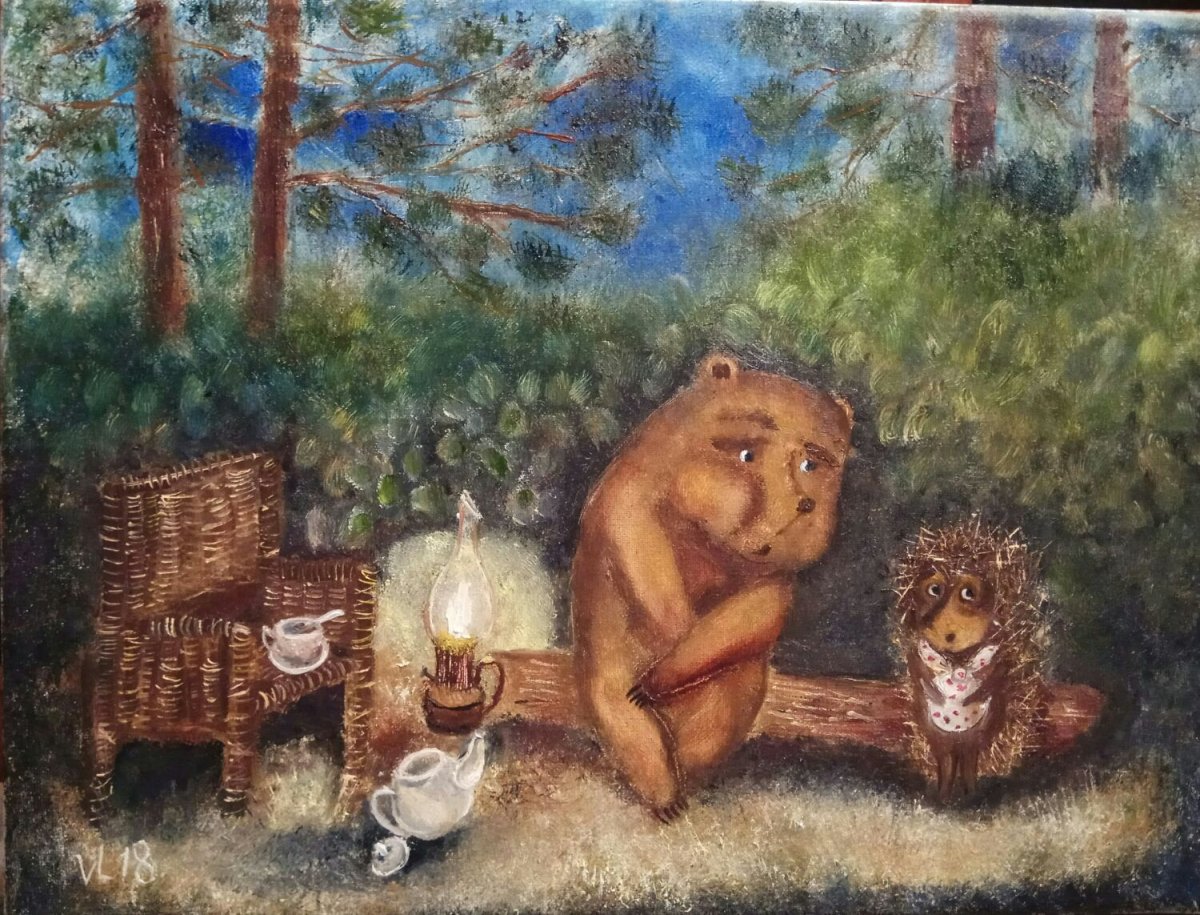 Медвежонок на скамейке