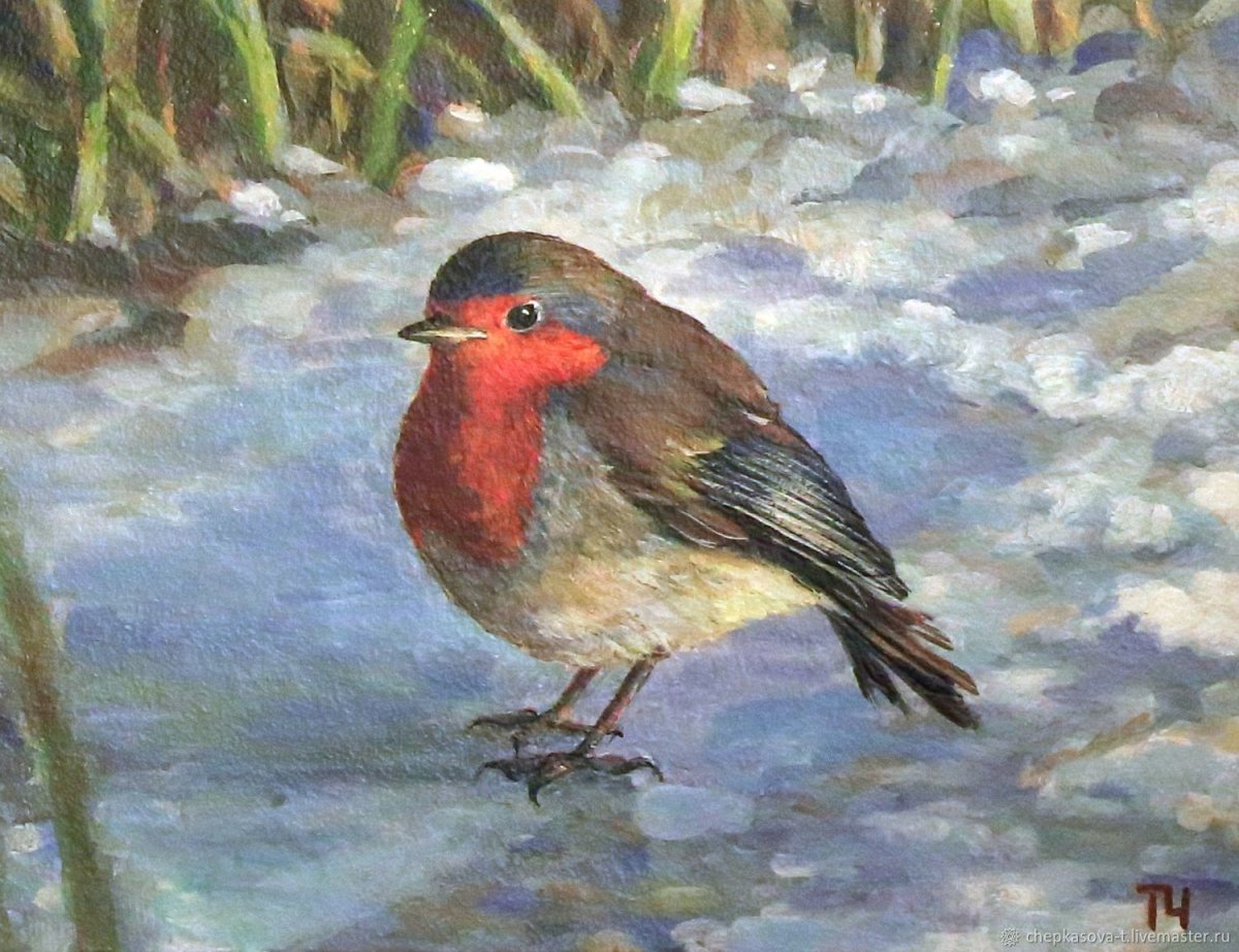 Птица Малиновка в живописи