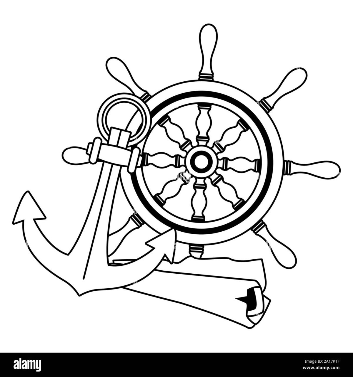 Штурвал корабля с якорем