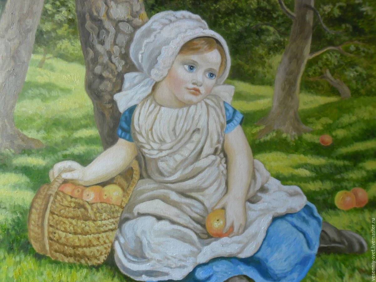 Девочка с яблоками картина