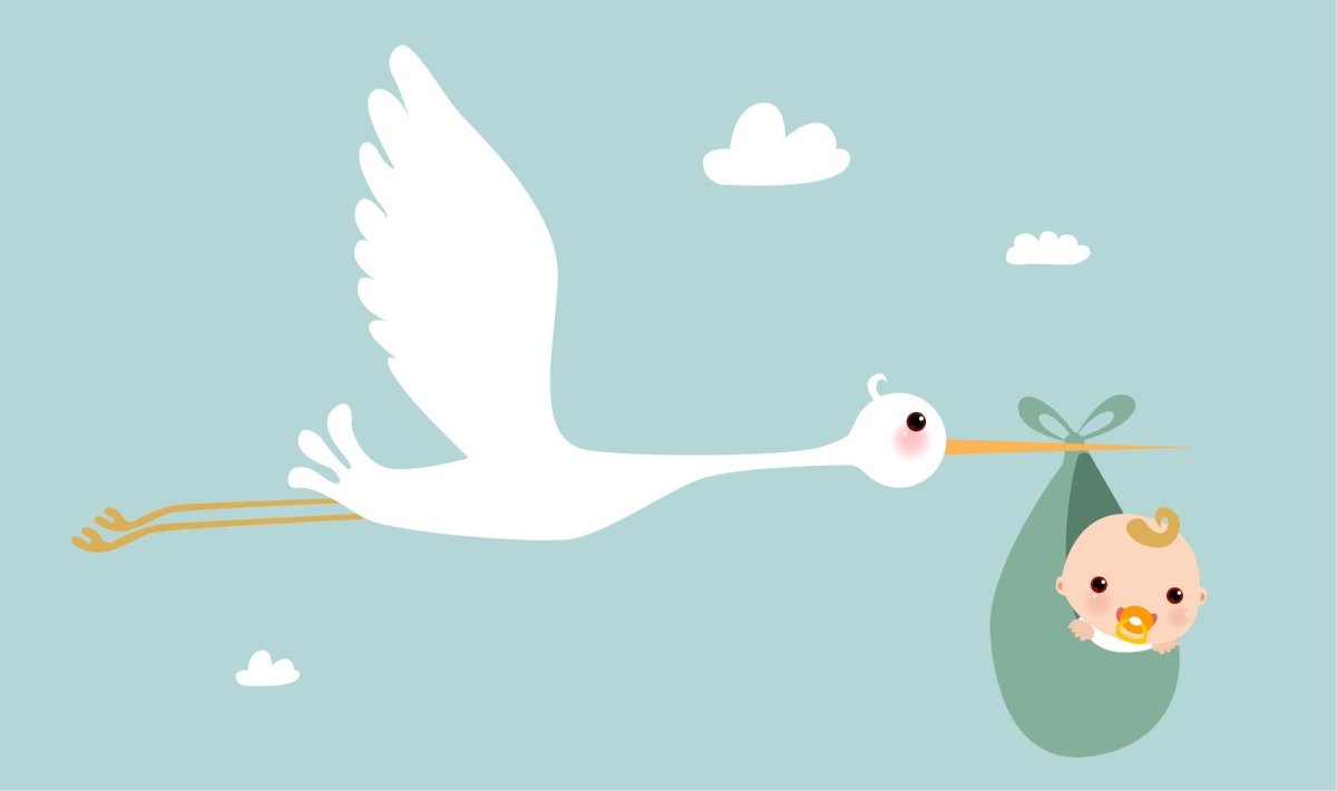 Акварельный Аист с ребенком