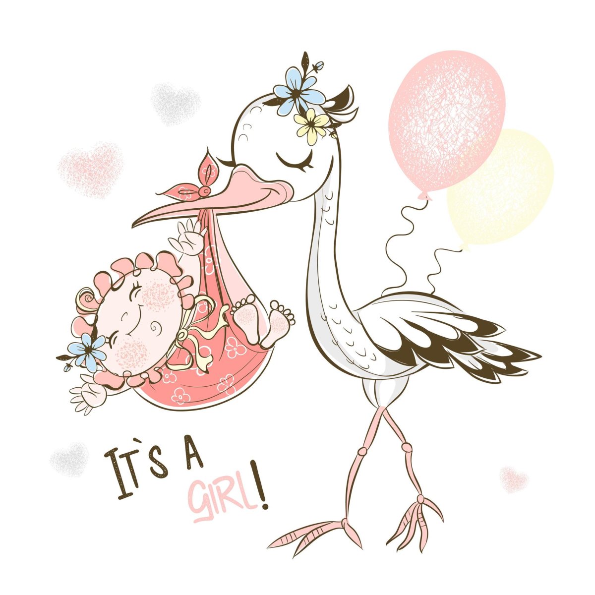 Аист несет ребенка