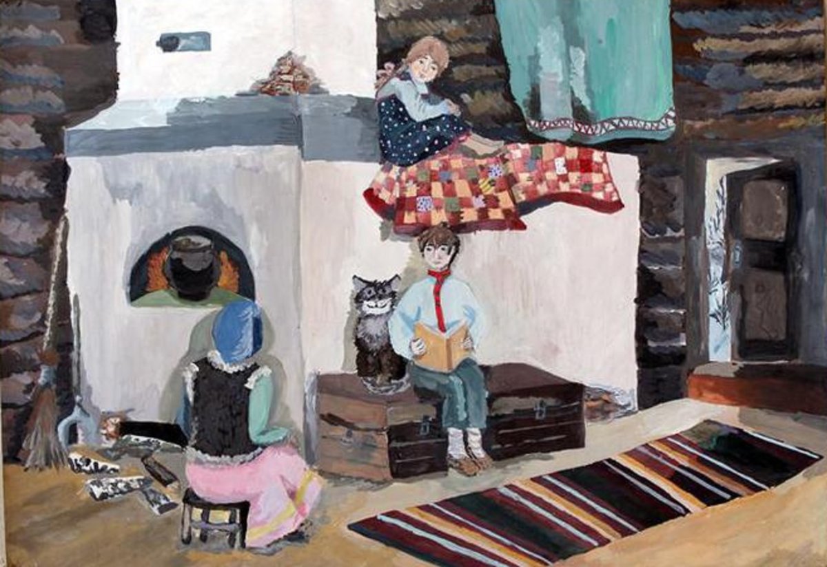 Русская печь акварель