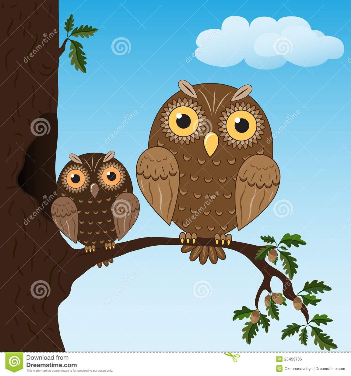 Сова сидит на ветке для детей