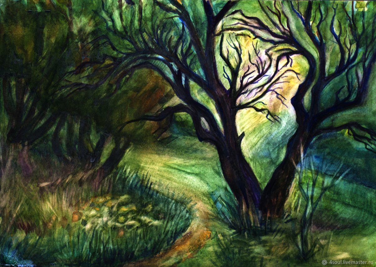 Сказочный лес цветными карандашами