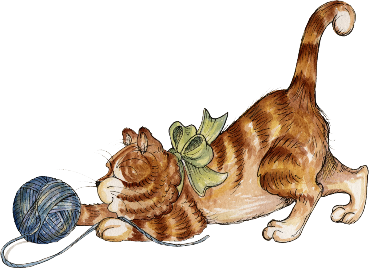 Кот с клубком рисунок